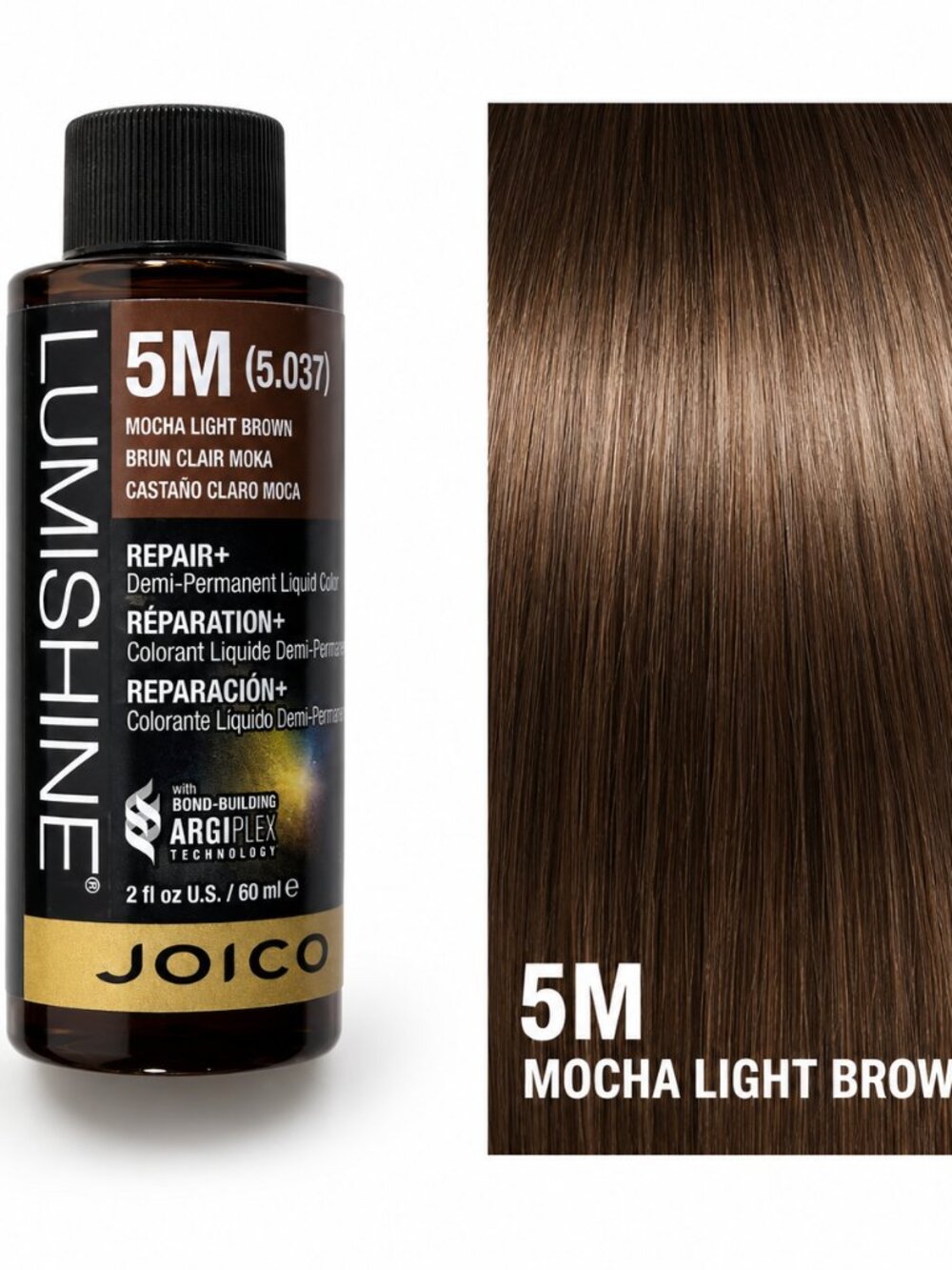 Joico LumiShine Demi-Permanent Liquid Color 5M Mocha Light Brown – 2 oz